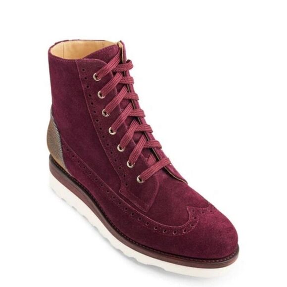 The Office of Angela Scott Mr Harrison maroon metallic suede bootie 37.5/7.5 wit - Picture 8 of 12